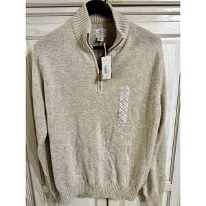 St John's Bay XL 1/4 Quarter Zip Sweater 100% Cotton Stone Marl NWT Cabincore